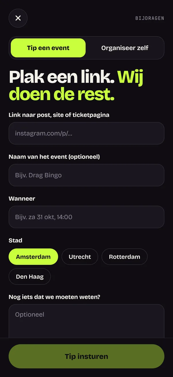 Formulier om een event te tippen